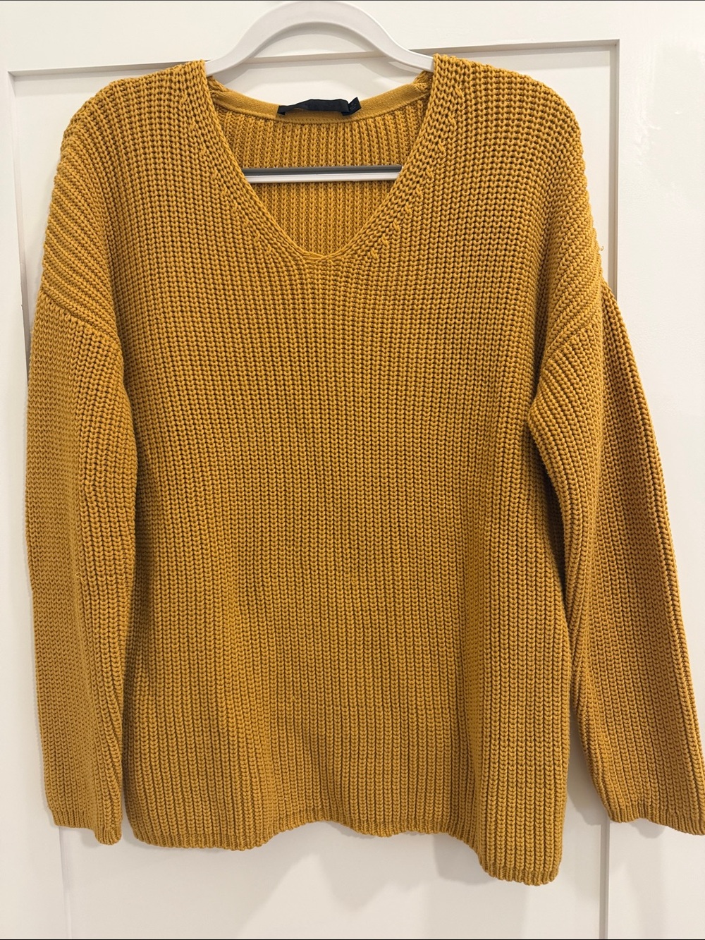 Jenni Kayne Cotton Cabin Fisherman Sweater Mustard Yellow V Neck M